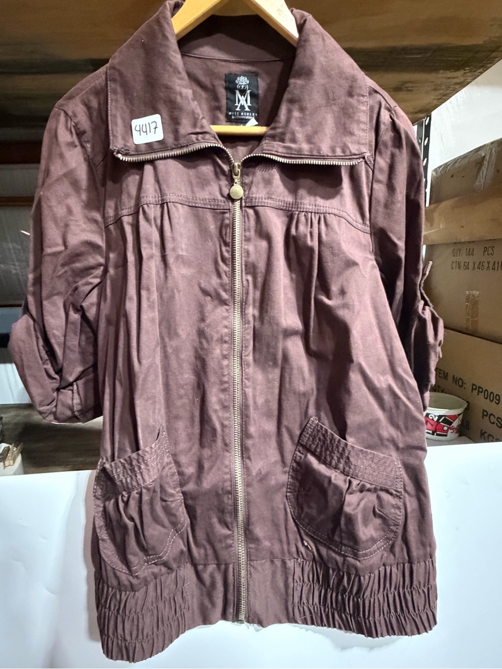#4417-Women’s Utility Zip Jacket in Mauve Brown by M Club